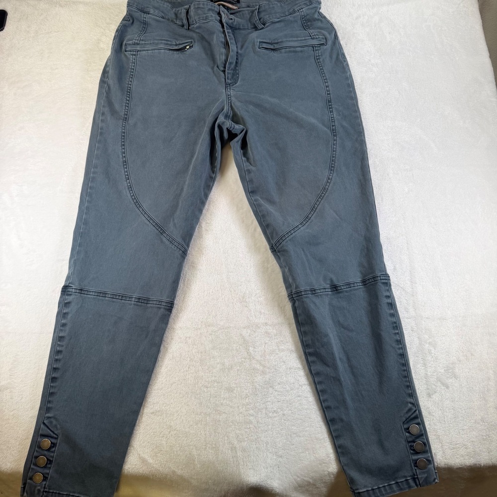 Peruvian Connection Gray Blue Moto Skinny Pants Size 14 Button Ankle Seam Detail